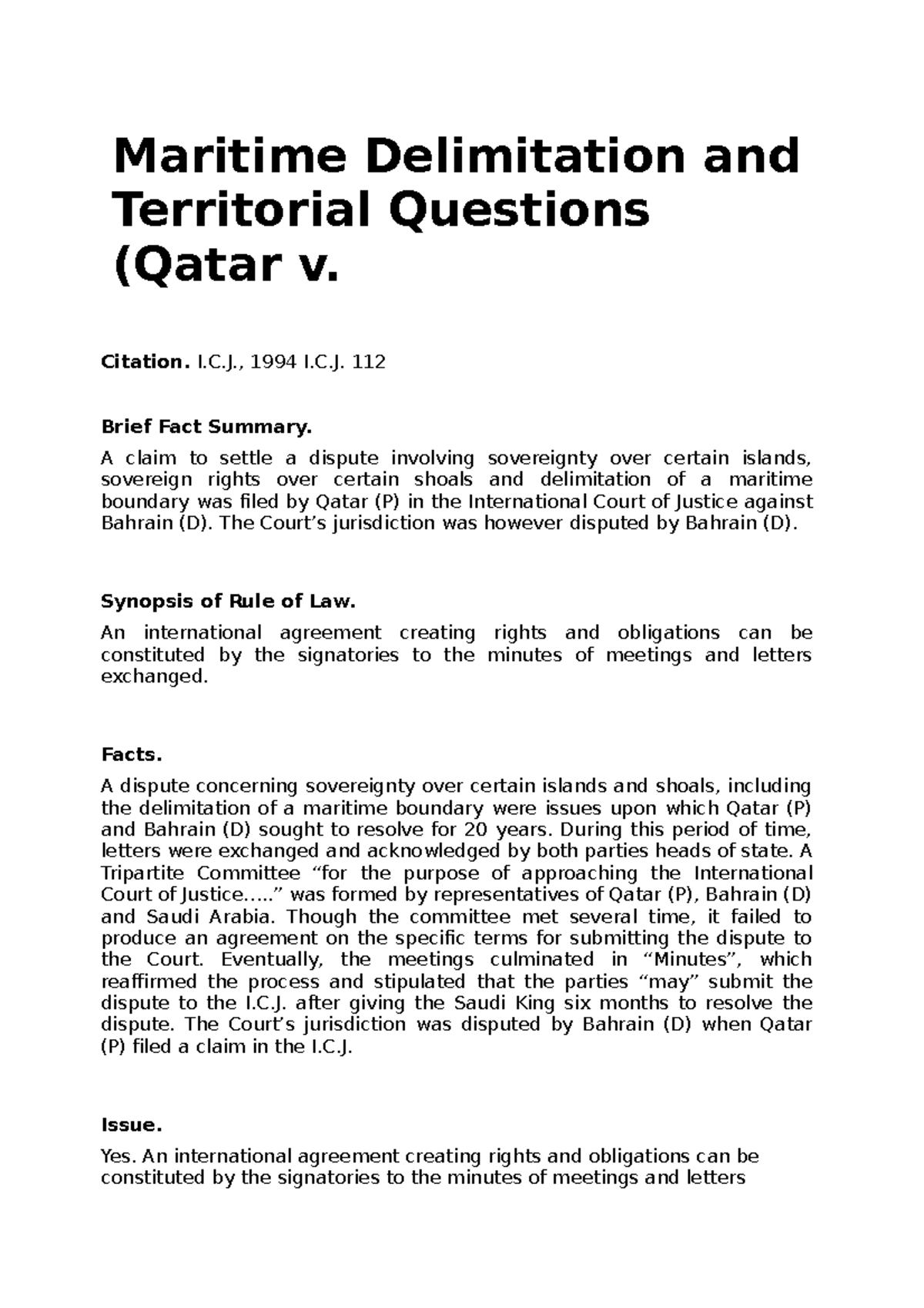 Maritime Delimitation and Territorial Questions PIL Presentation