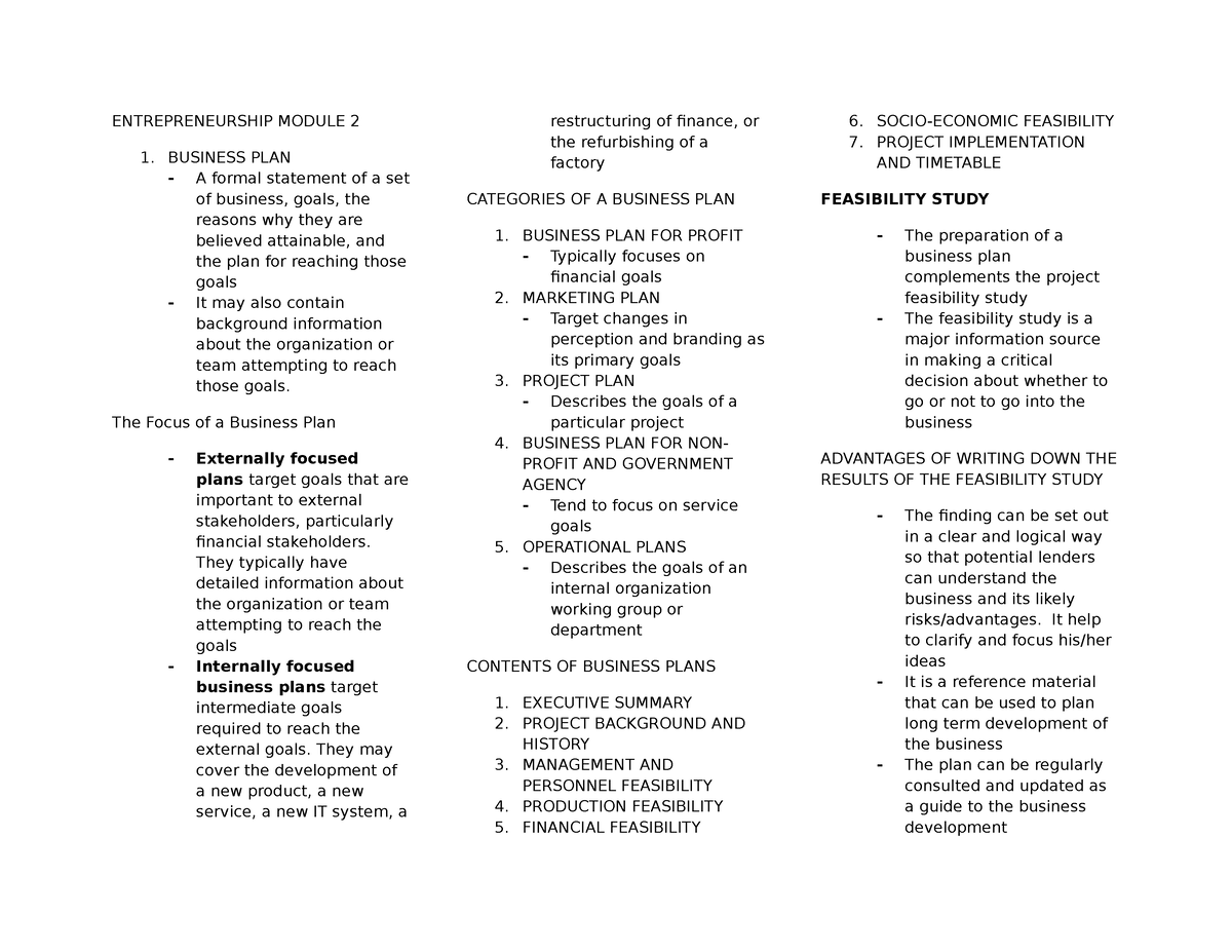 entrepreneurship quarter 1 module 3 developing a business plan