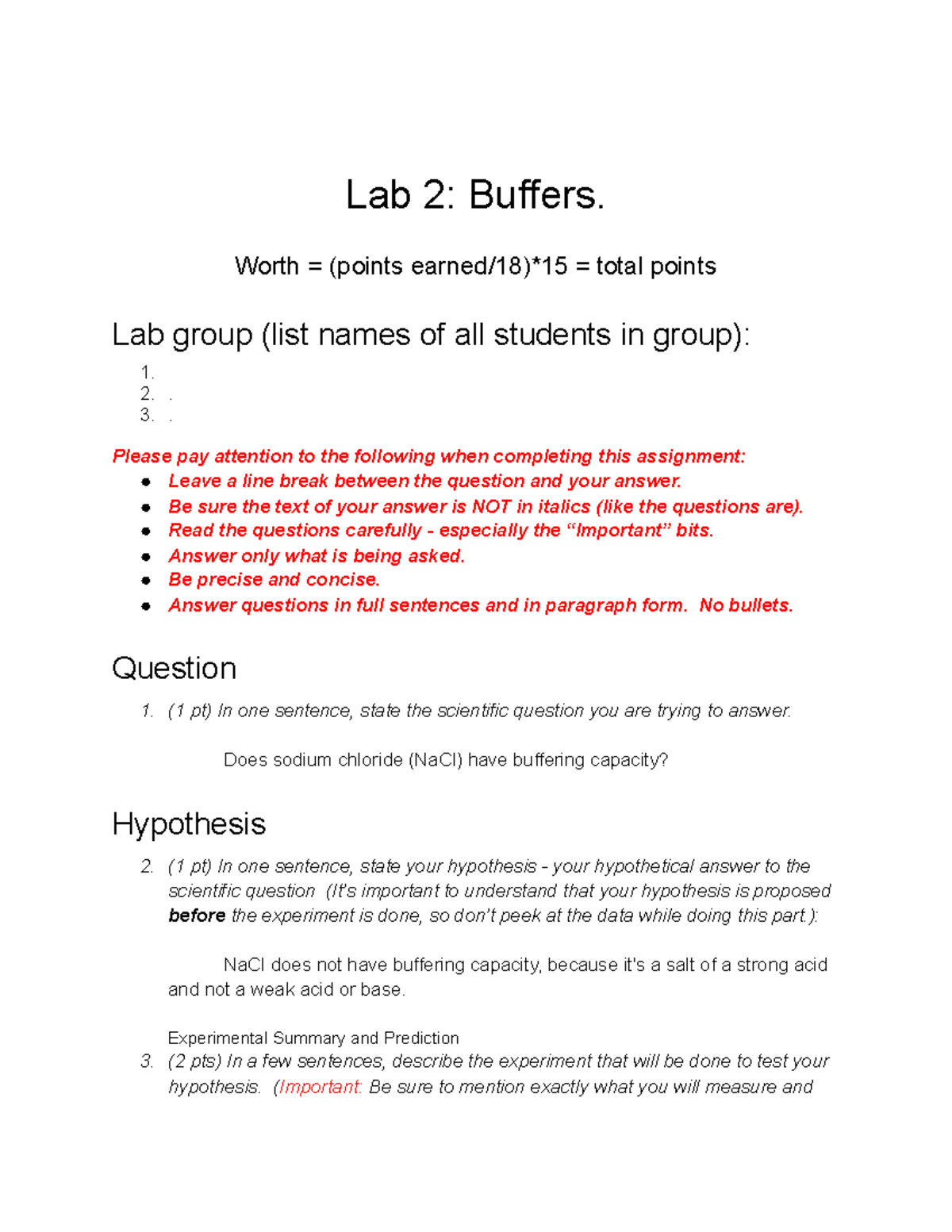 Lab The Scientific Method Buffer Lab Buffers Worth Points