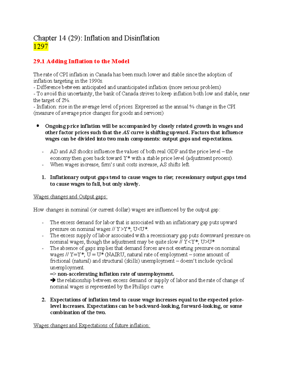 Chapter 14 (29) - Chapter 14 (29): Inflation and Disinflation 1297 29 ...