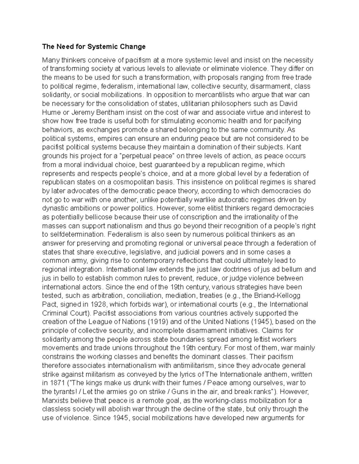 The Need for Systemic Change - They differ on the means to be used for ...