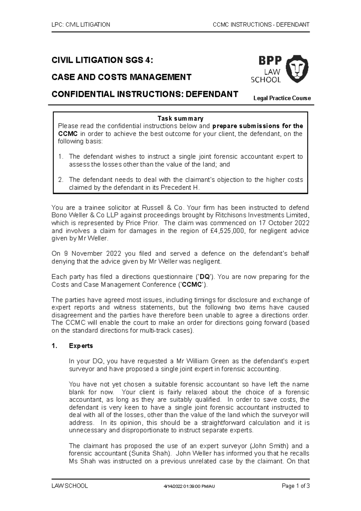 Civil+Litigation+SGS+4+CCMC+Instructions+-+Defendant - LPC: CIVIL ...