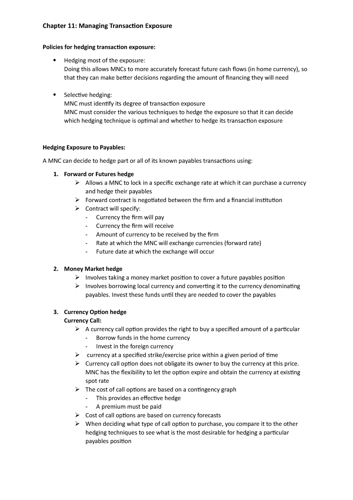 Chapter 11 - Managing Transaction Exposure - Policies for hedging ...