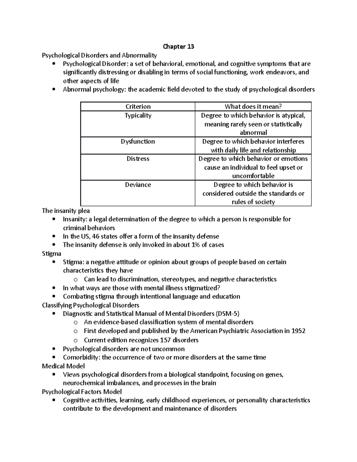 PSY - 201 Chapter 13 Notes - Chapter 13 Psychological Disorders And ...