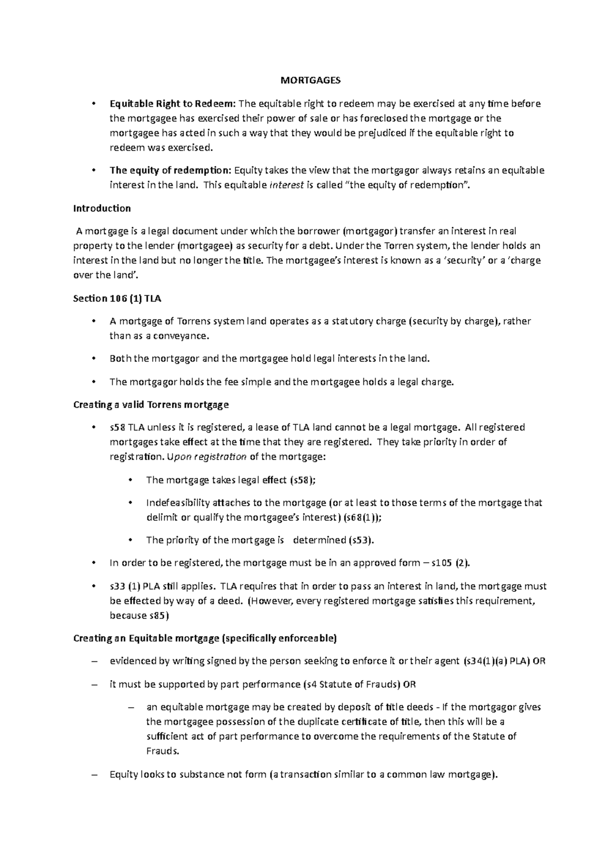 summary-of-mortgages-mortgages-equitable-right-to-redeem-the