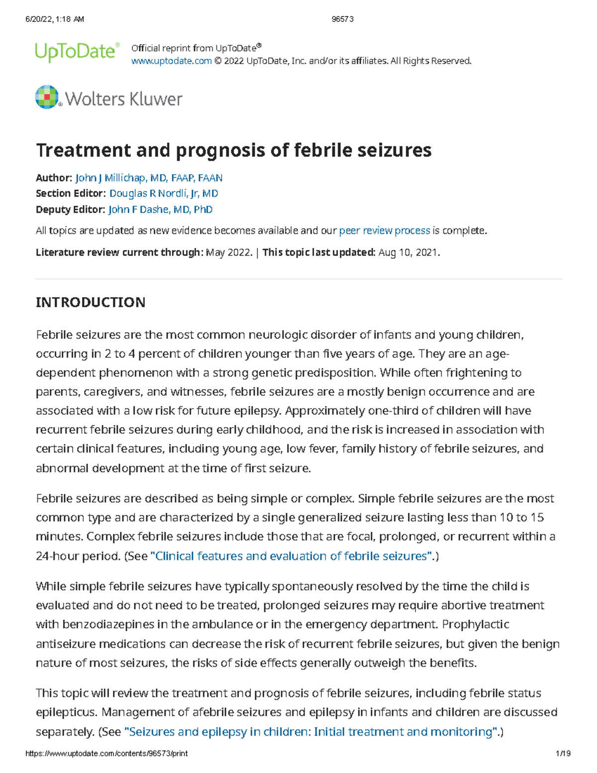 Febrile Seizure Uptodate Official reprint from UpToDate uptodate