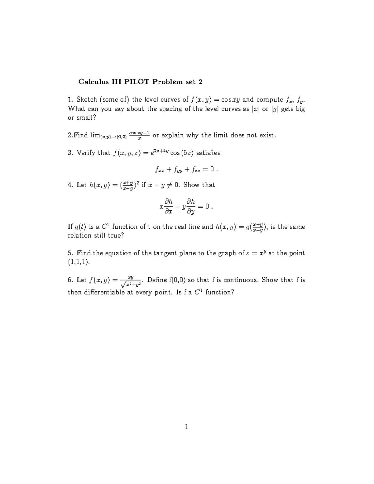 Pilot Problem Set 2 As 110 2 Calculus Iii Jhu Studocu