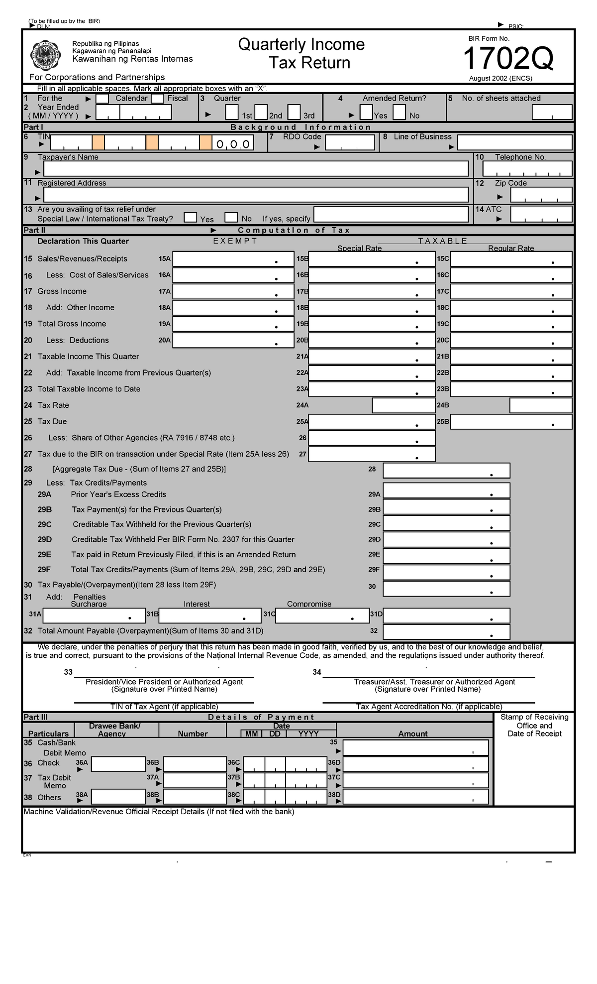 BIR FORM 1702Q Is a bir form, you can use this to practice in filling