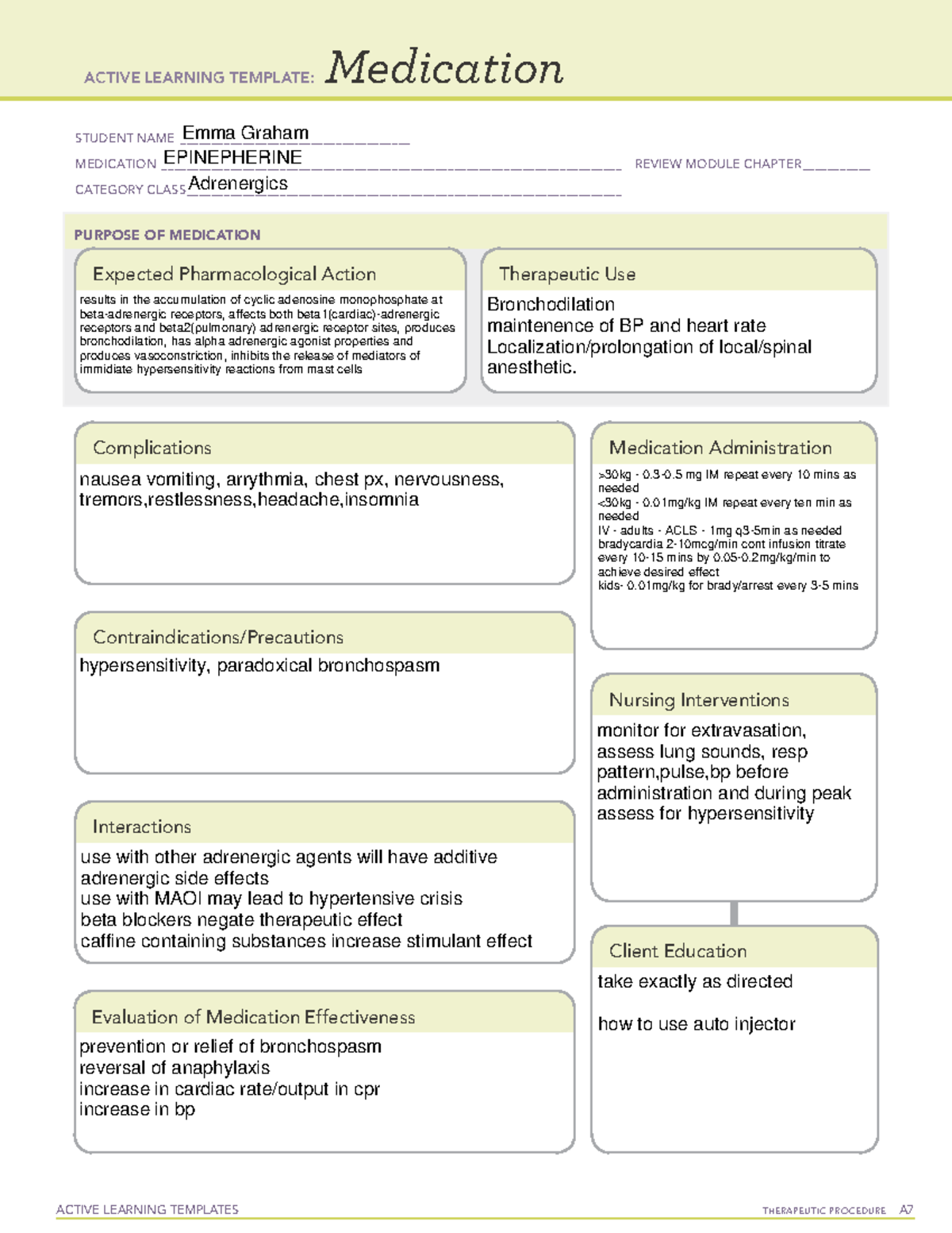 Epi drug card - med cards - ACTIVE LEARNING TEMPLATES THERAPEUTIC ...