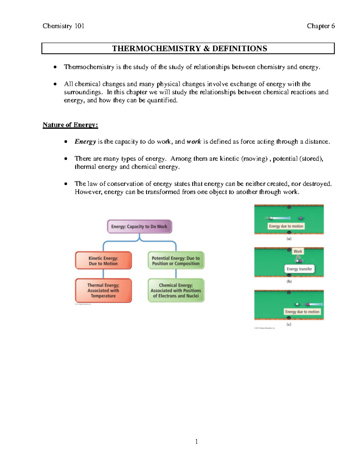 18 - biology - Chemistry 101 Chapter 6 1 THERMOCHEMISTRY & DEFINITIONS ...
