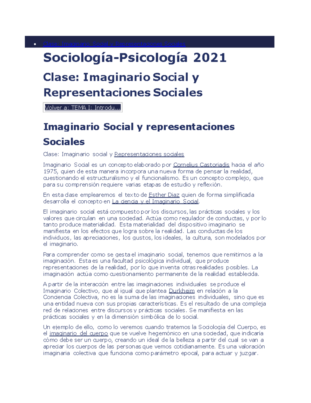 Clase Imaginario Social Y Representaciones Sociales - Clase: Imaginario ...