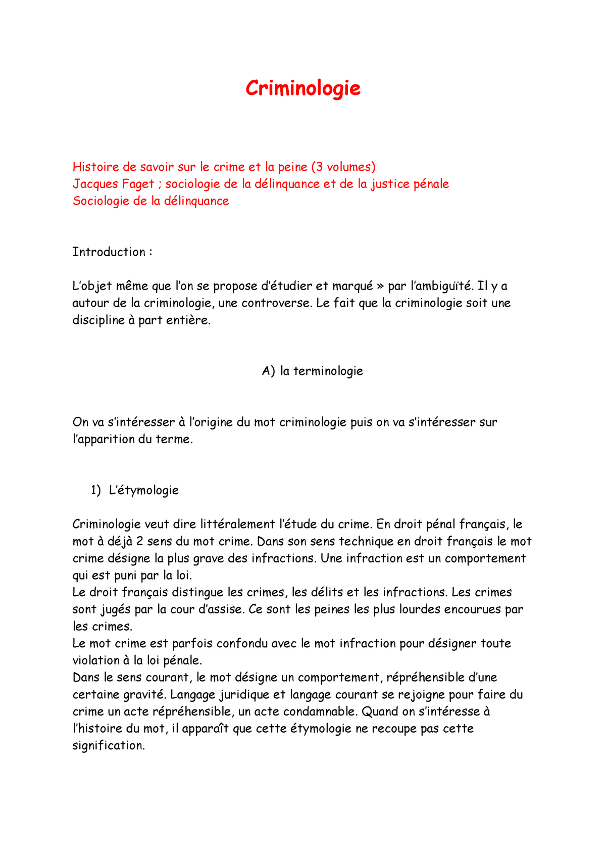 Criminologie Notes De Cours 2 Criminologie Histoire De Savoir Sur