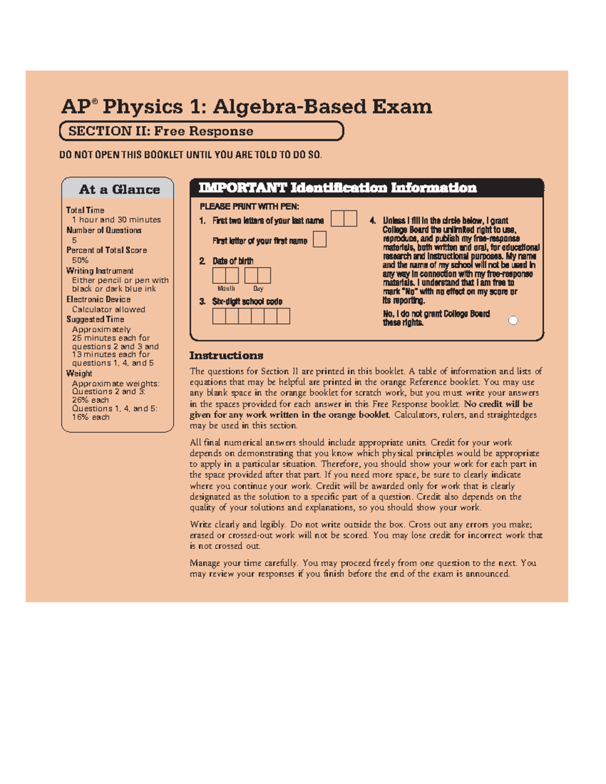 Ap physics 1 2022 practice exam 2 frq - on Information PLEASE PRINT ...
