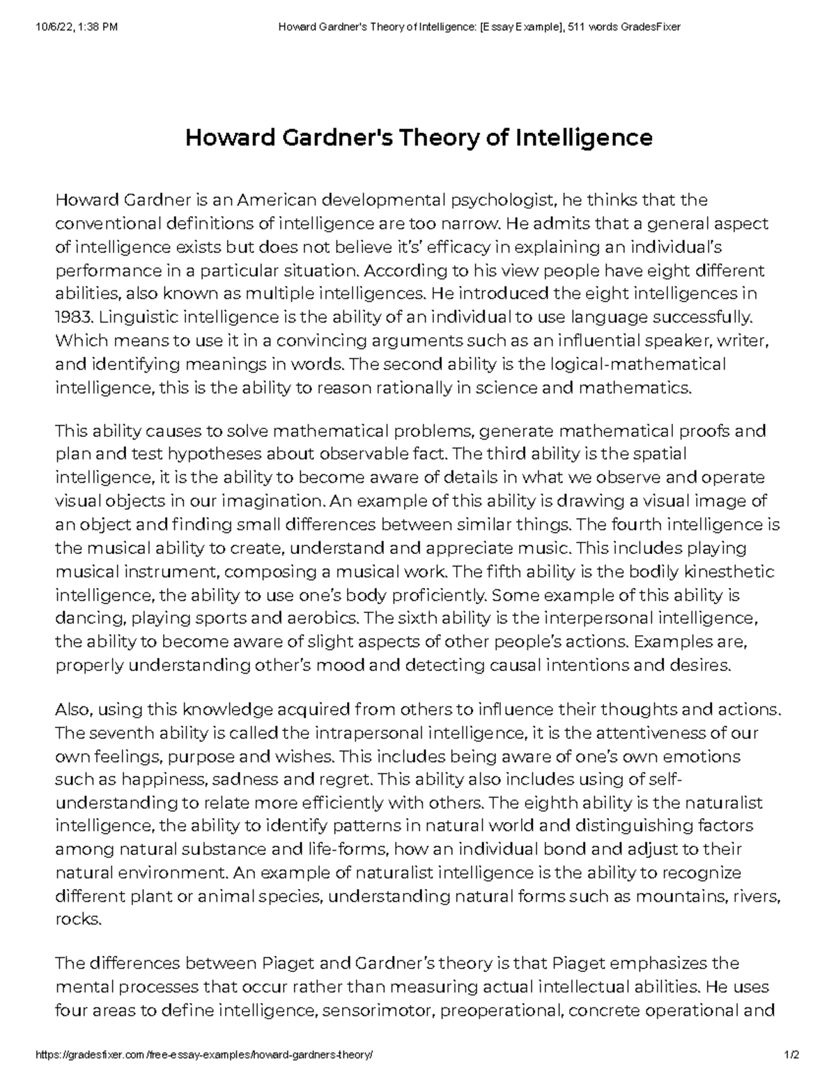 intelligence essay example