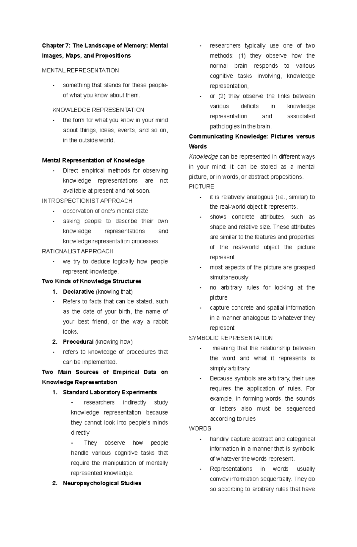 Chapter 7 Cognitive Psych - Chapter 7: The Landscape Of Memory: Mental ...