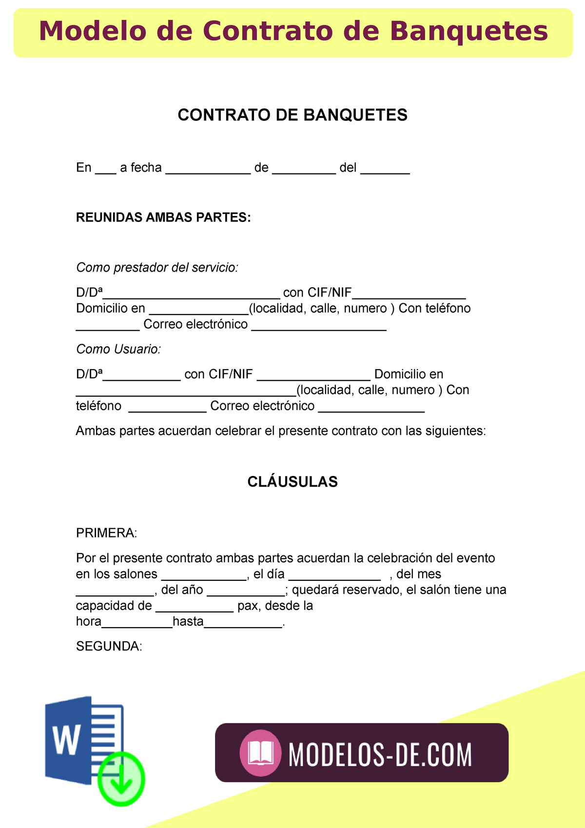 Modelo De Contrato De Banquetes Contrato De Banquetes En A Fecha De 3459