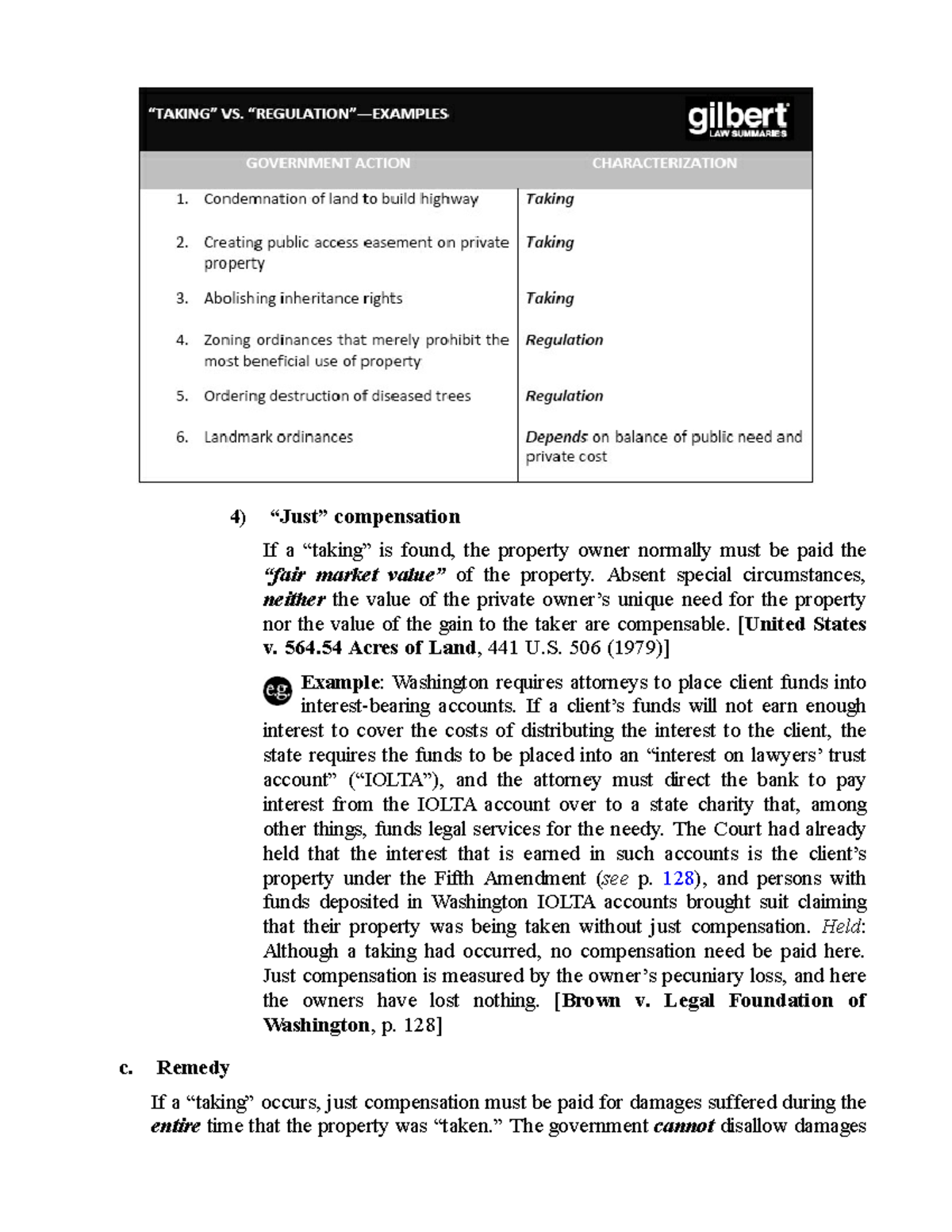 Zlib n/a “Just” compensation If a “taking” is found, the property