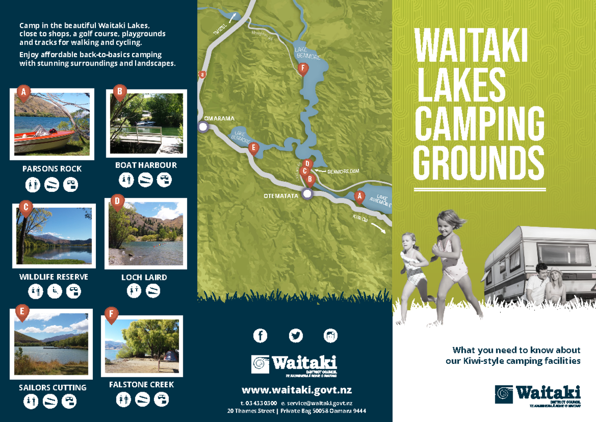 Waitaki lakes camping brochure OTEMATATA OMARAMA A E F D B C