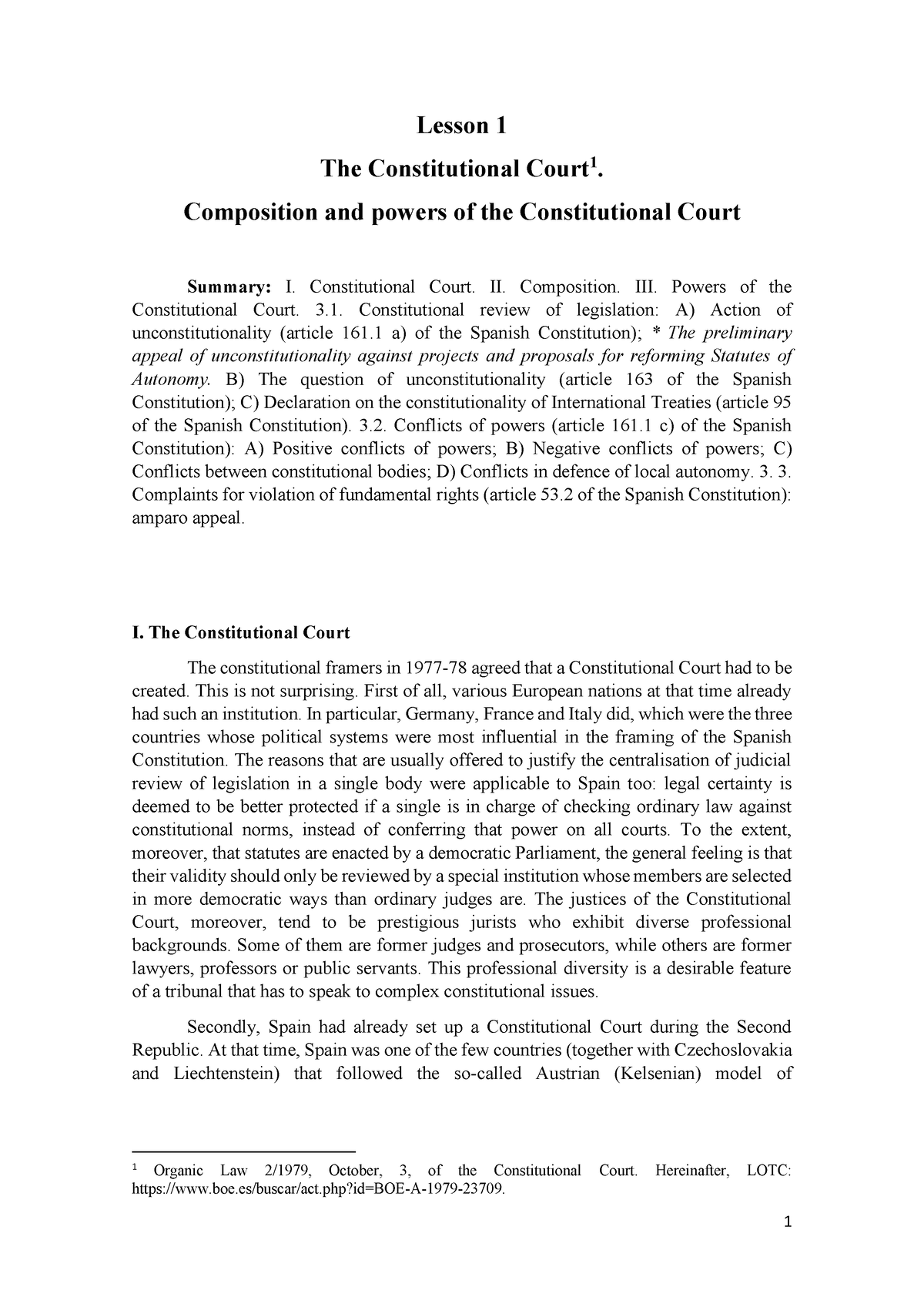 Lesson 1 Spanish Constitutional Court Composition and functions