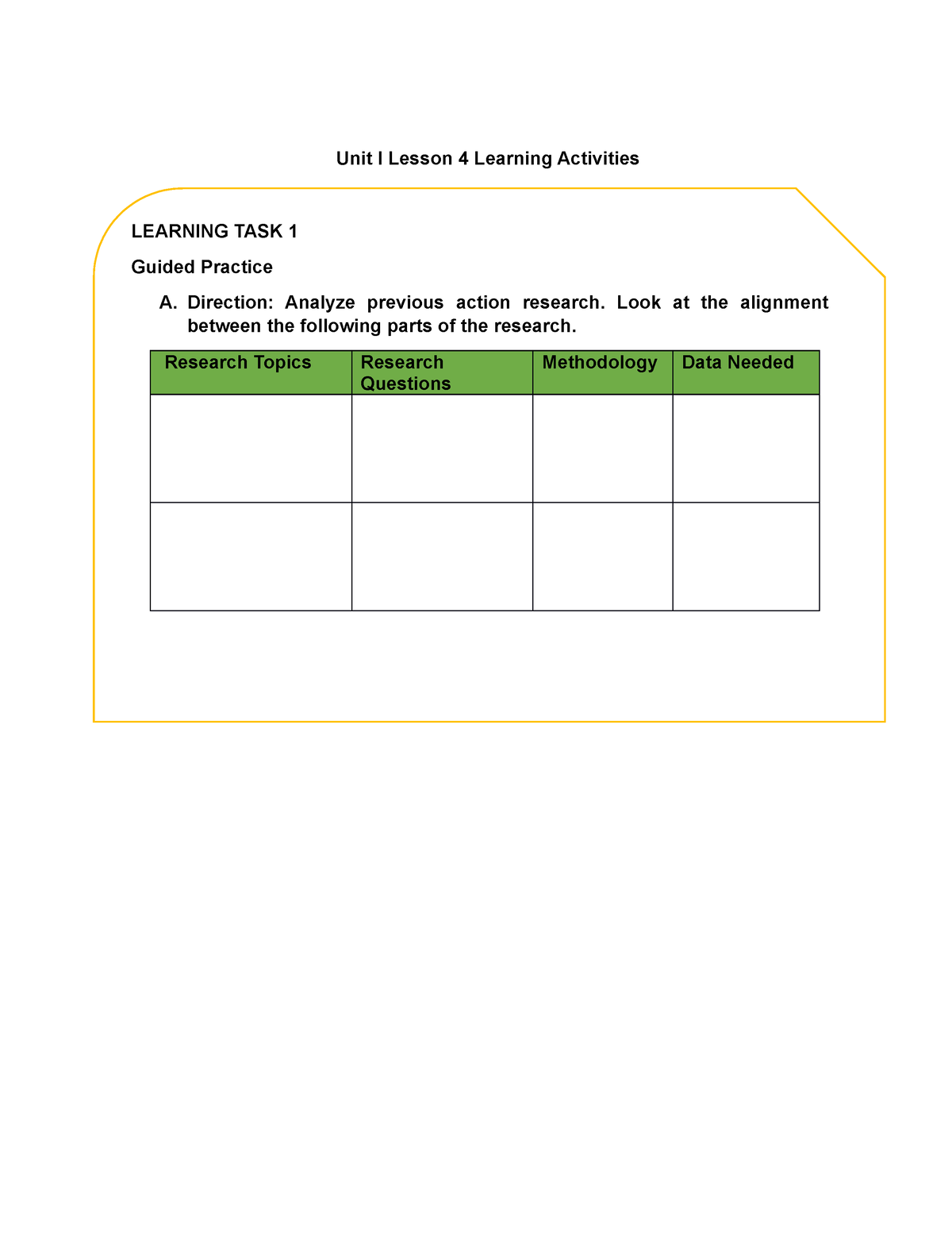 UNIT I Lesson 4 Learning Activities - Unit I Lesson 4 Learning ...