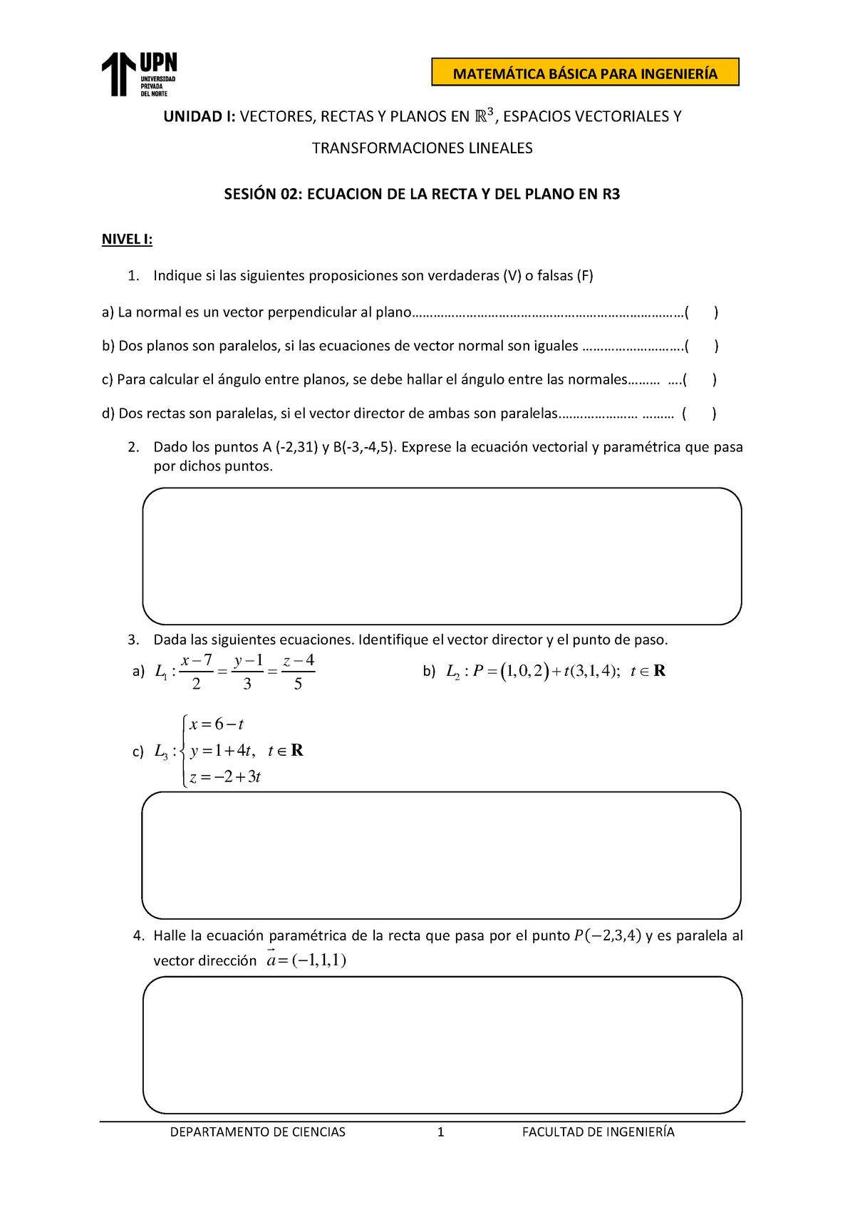 Taller De Práctica Semana 02 - DEPARTAMENTO DE CIENCIAS 1 FACULTAD DE ...