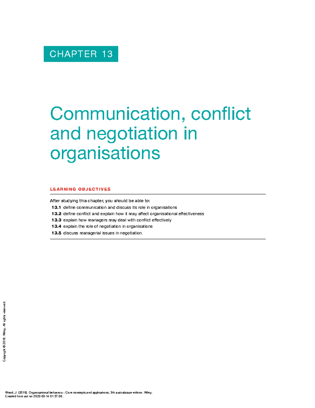 Organisational Behaviour Core Concepts And Applica - CHAPTER 13 ...