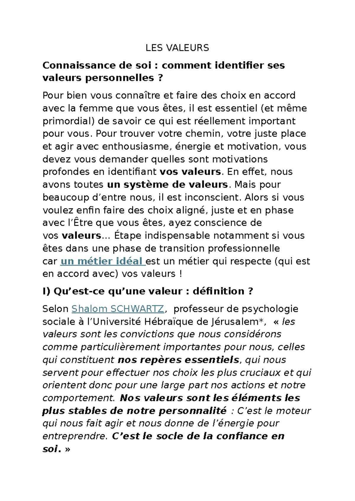 LES Valeurs - LES VALEURS Connaissance de soi : comment identifier ses ...