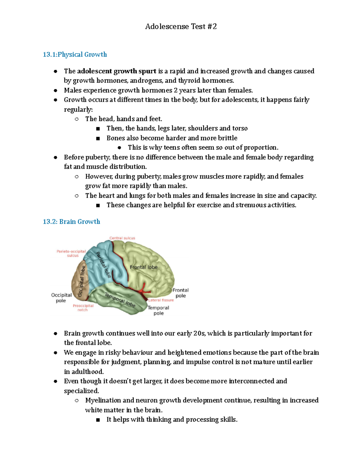 Adolescense Test #2-2 - Summary Child Growth & Development- Topical ...