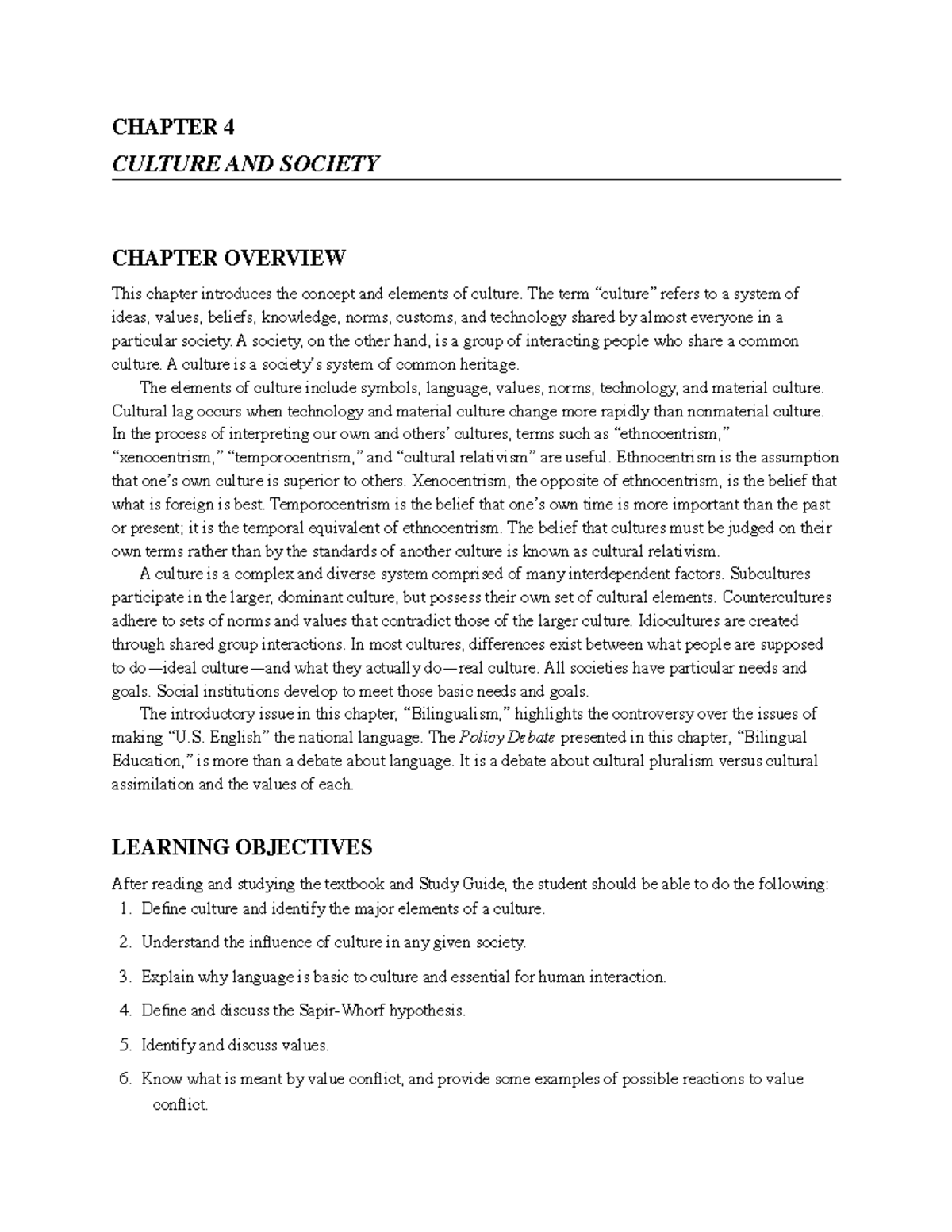 SOC 101 SP 2021 Chapter 4 - Culture and Society Outline - CHAPTER 4 ...