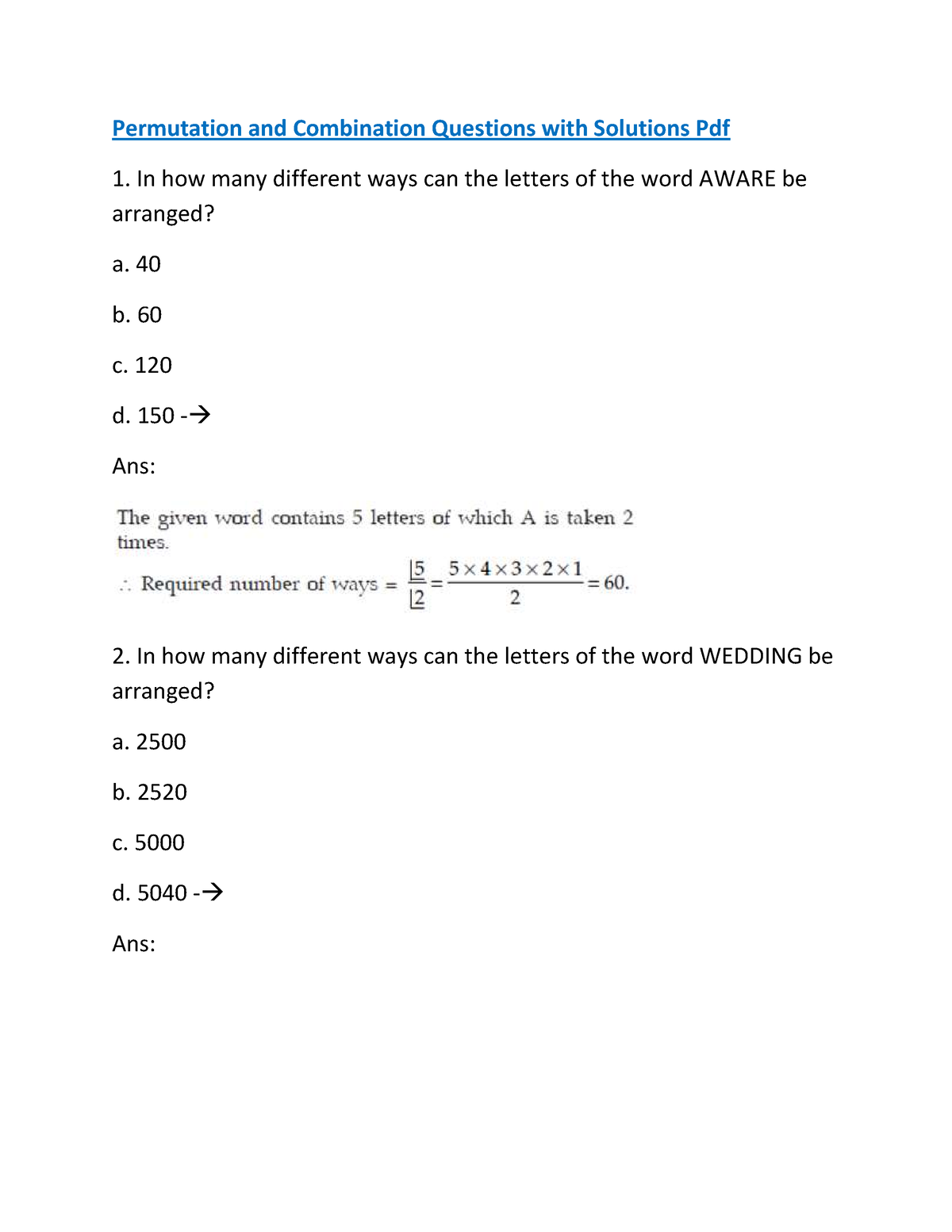 Permutation-combination-questions - Permutation And Combination ...