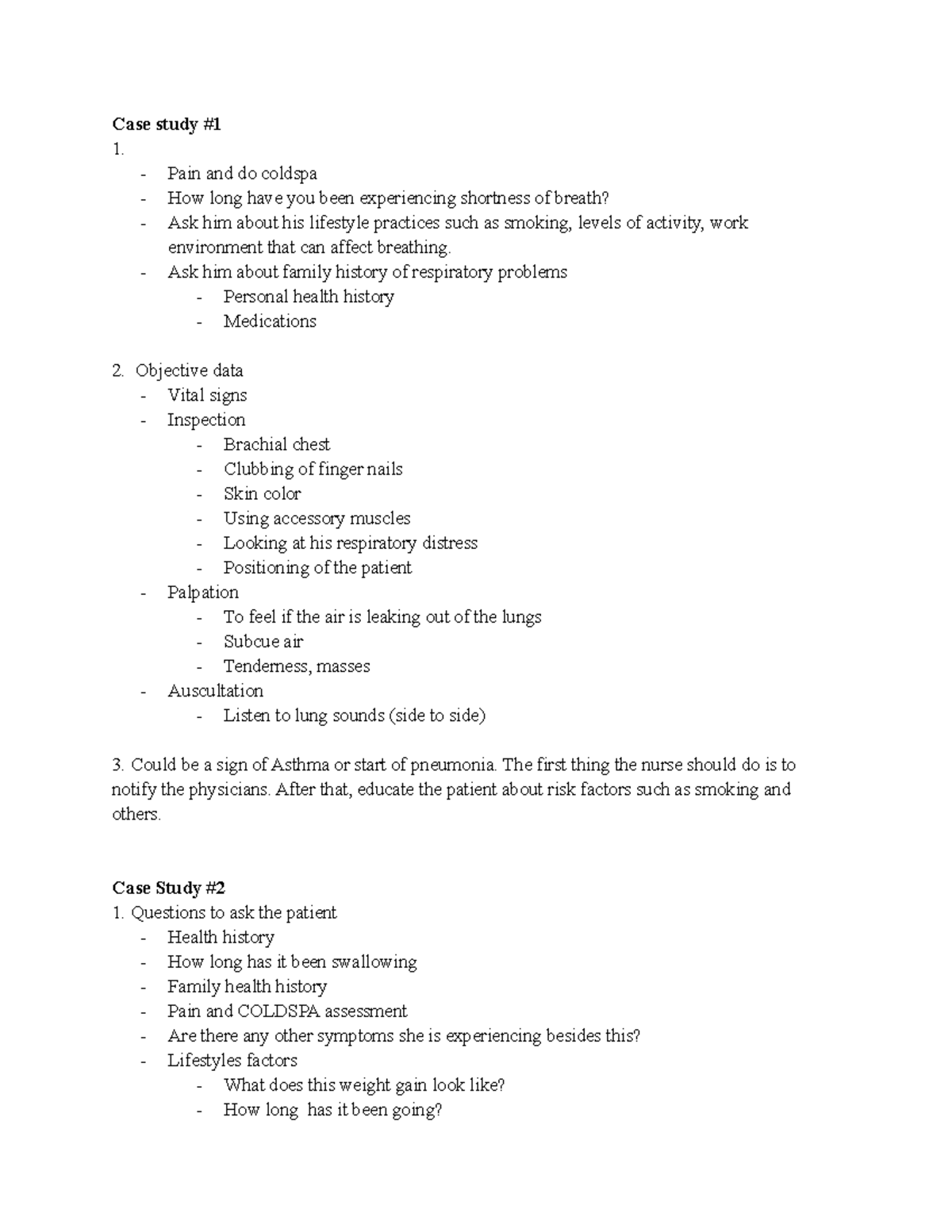Case study Nur230 - Case study # 1. - Pain and do coldspa - How long ...