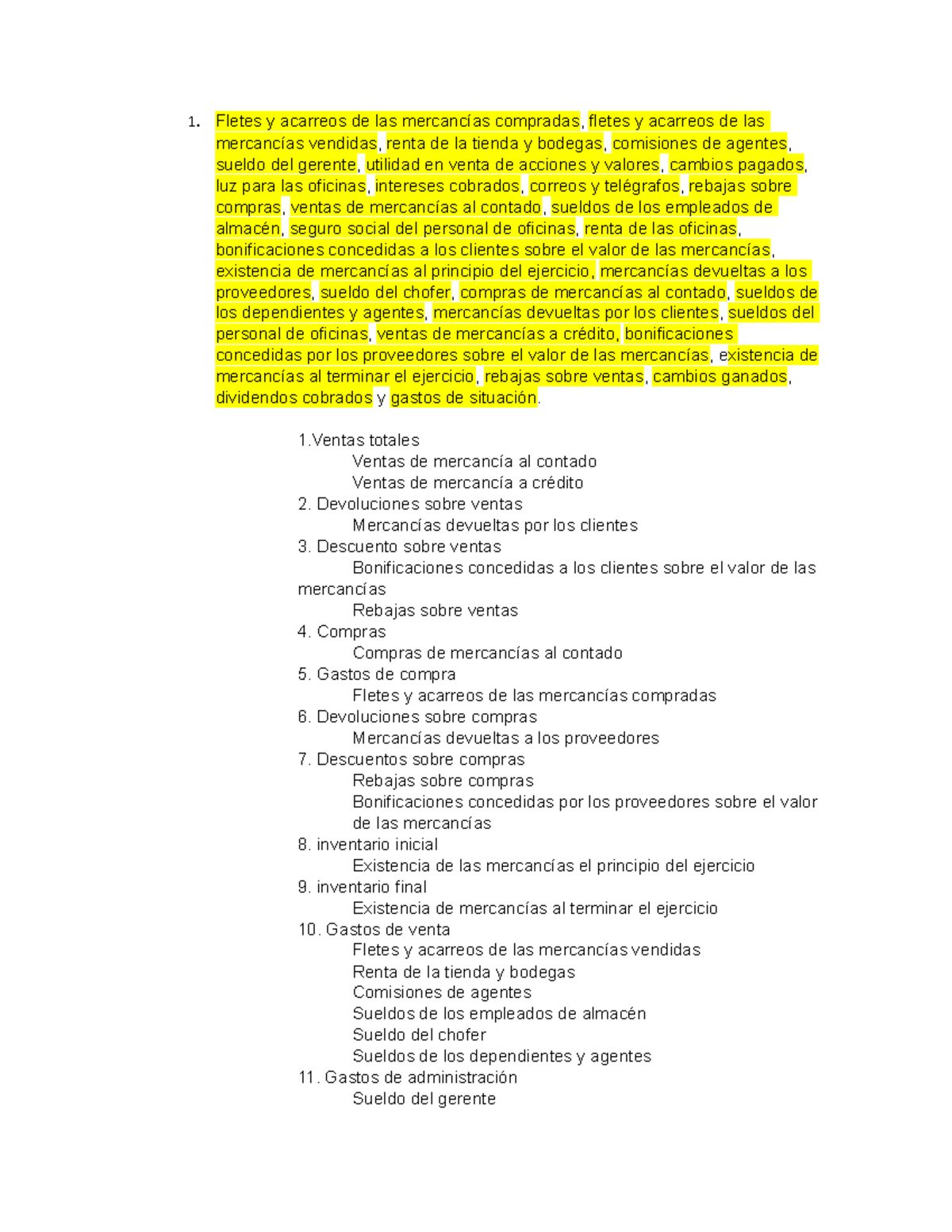 Cuentas del estado del estado de resultados Fletes y acarreos de las mercancías compradas