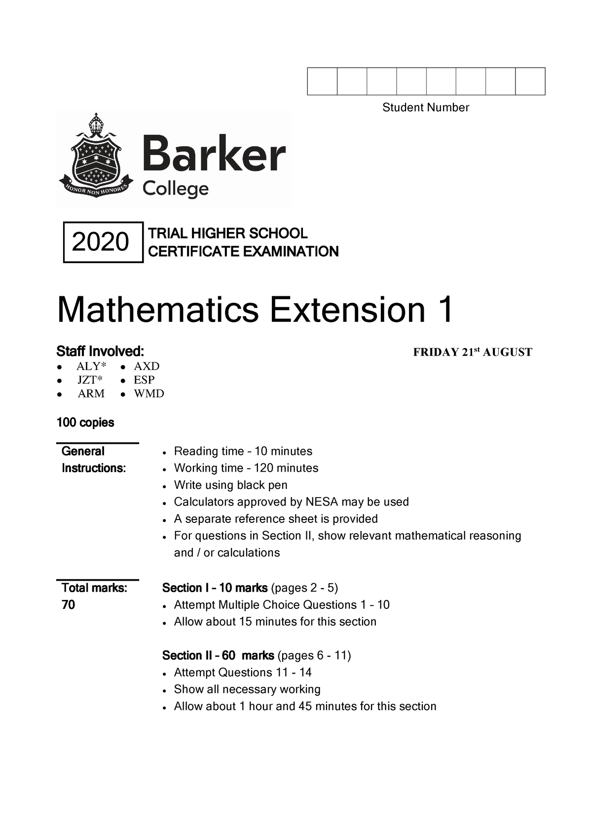 Barker 2020 Extension 1 Solutions - Mathematics Extension 1 Staff ...