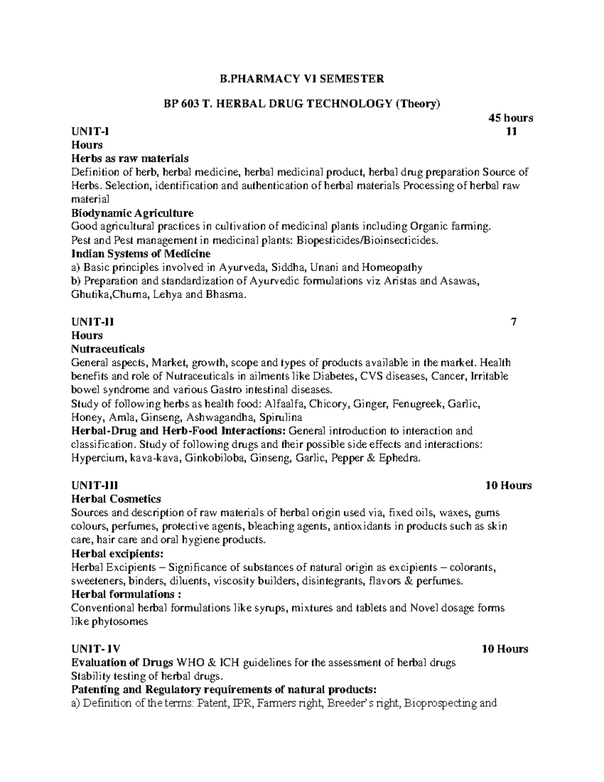6th Hdt Question BANK DEC 2019 April 20201 B VI SEMESTER BP 603 T. HERBAL DRUG TECHNOLOGY
