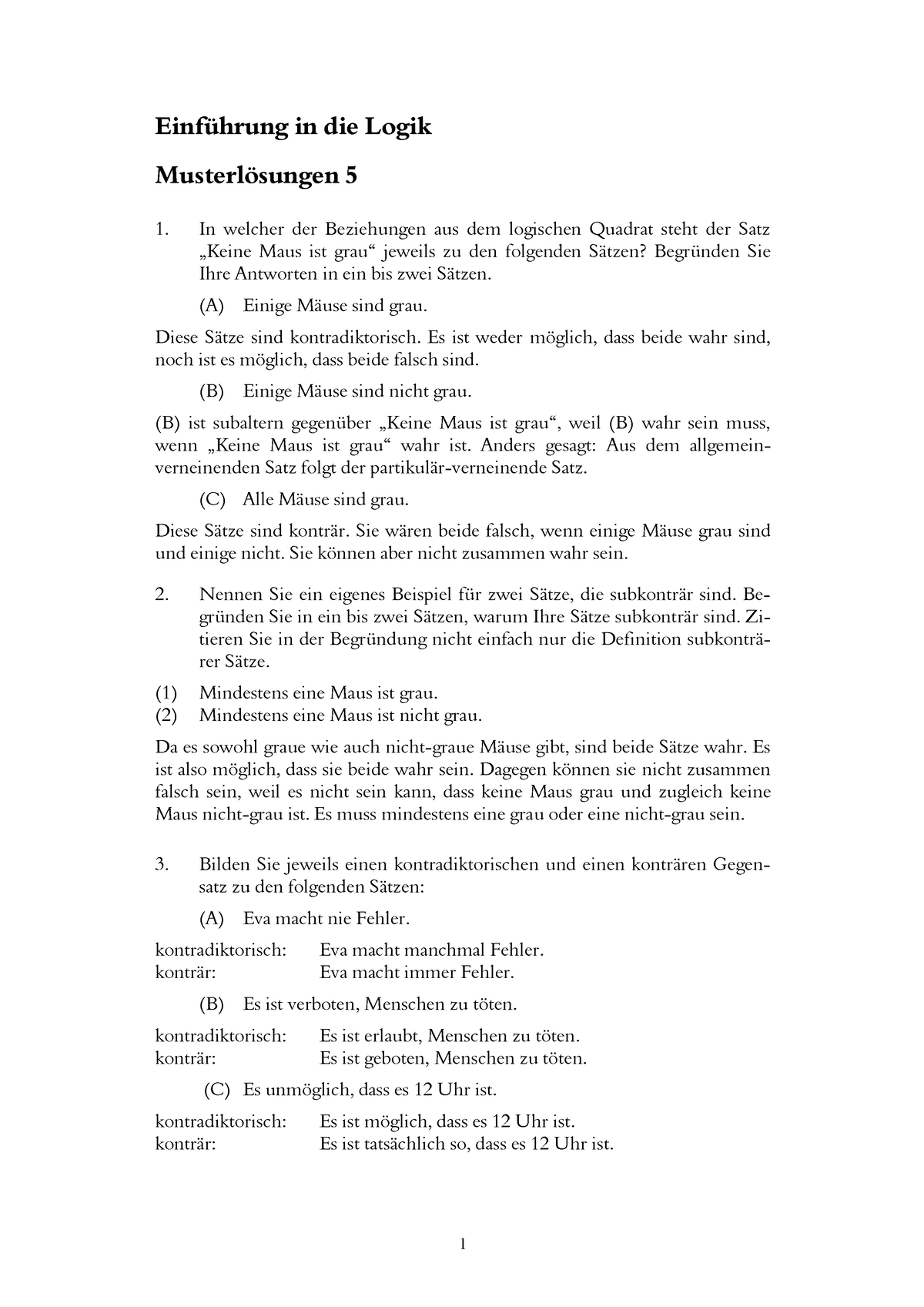 Logik Musterlösungen 05 - 1 Einführung In Die Logik Musterlösungen 5 In ...