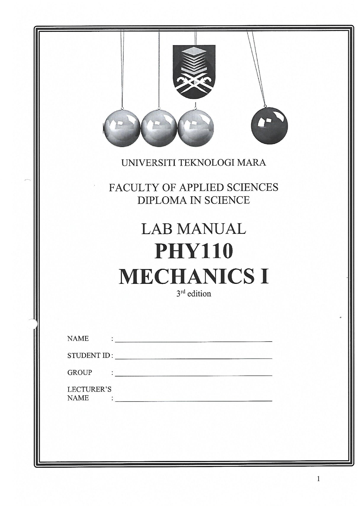 LAB Manual PHY110 - Hye - Applied Science - Studocu