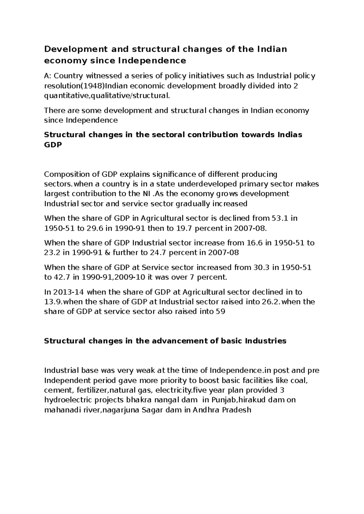 Development and structural changes of the Indian economy since ...