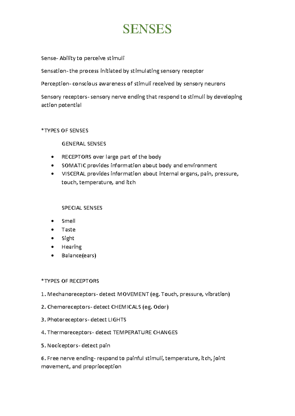 Senses senses senses - Sense- Ability to perceive stimuli Sensation ...