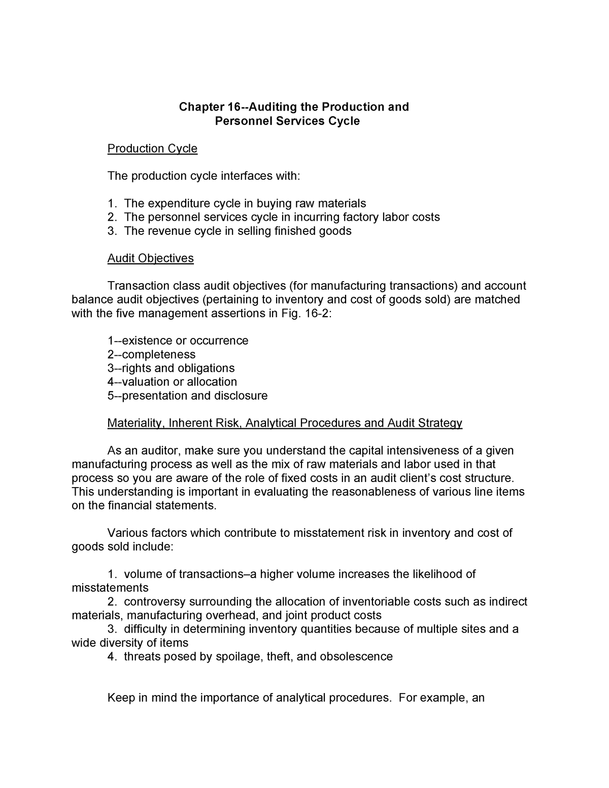 Audit of the Production and Personnel Services Cycle - accounting - Studocu