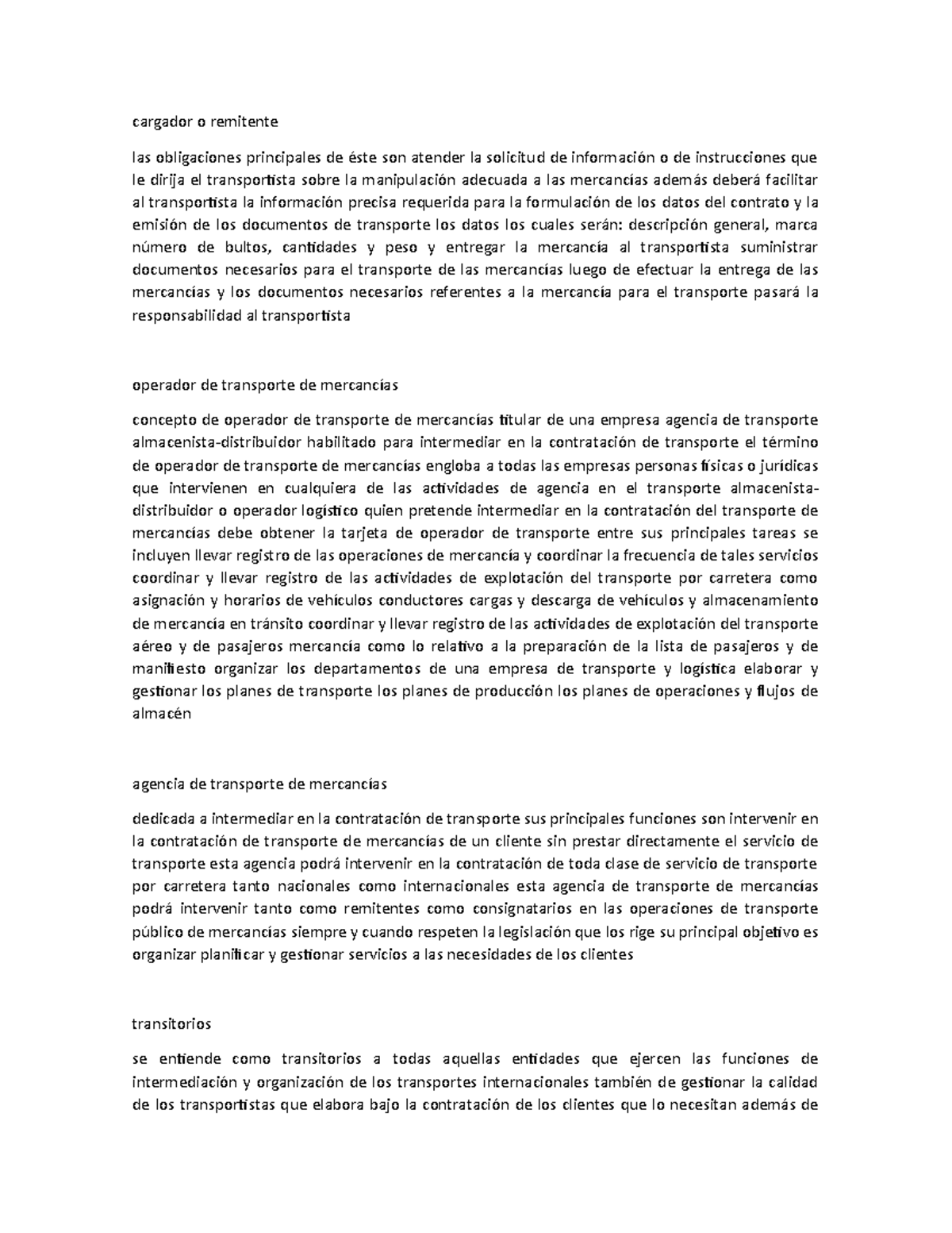 Trasporte terreste - Apuntes - cargador o remitente las obligaciones ...