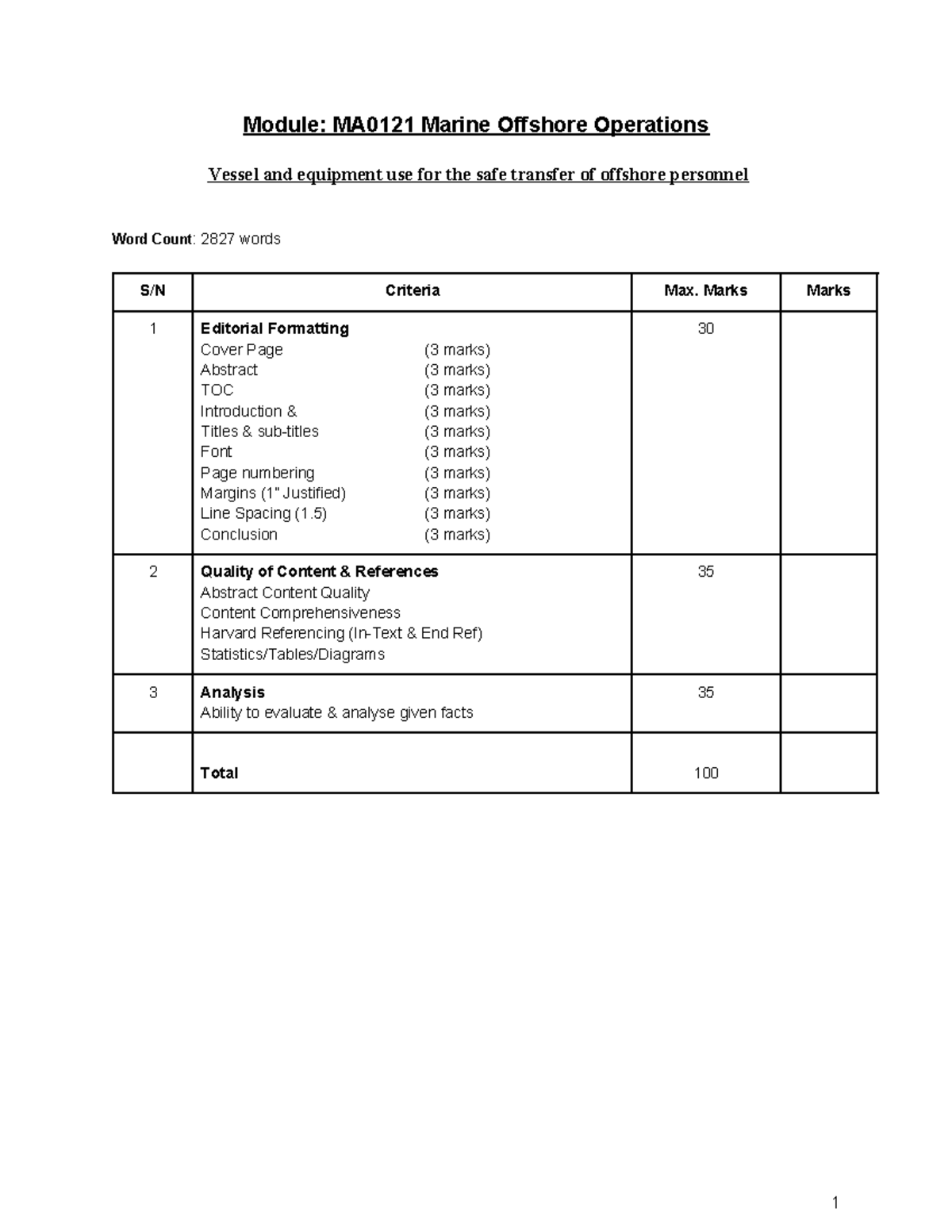 MOO Project Submission - Module: MA0121 Marine Offshore Operations ...