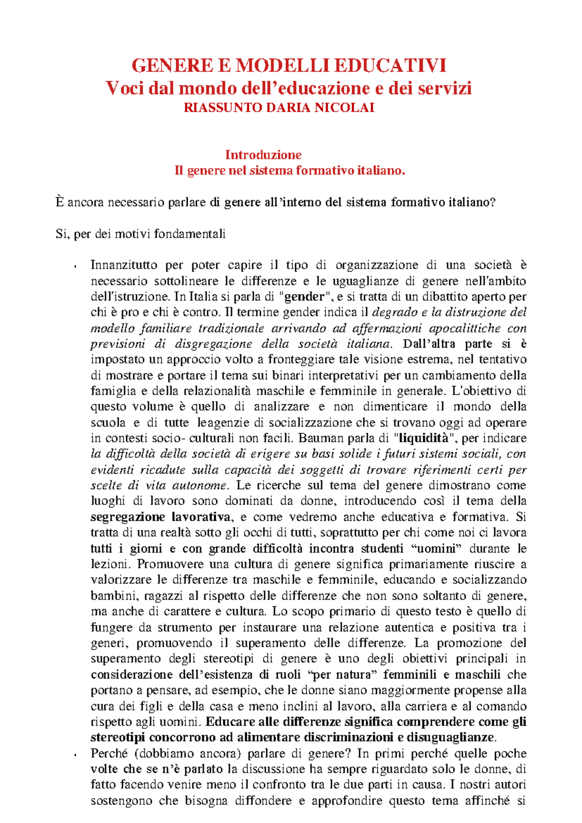 Genere E Modelli Educativi Riassunto - GENERE E MODELLI EDUCATIVI Voci ...