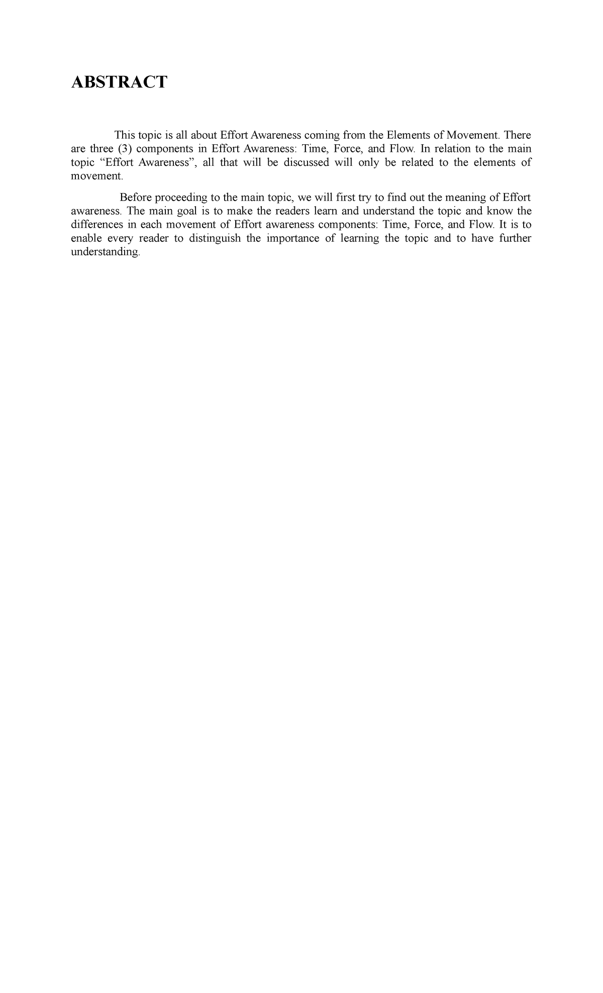 Movement education written repport - ABSTRACT This topic is all about ...