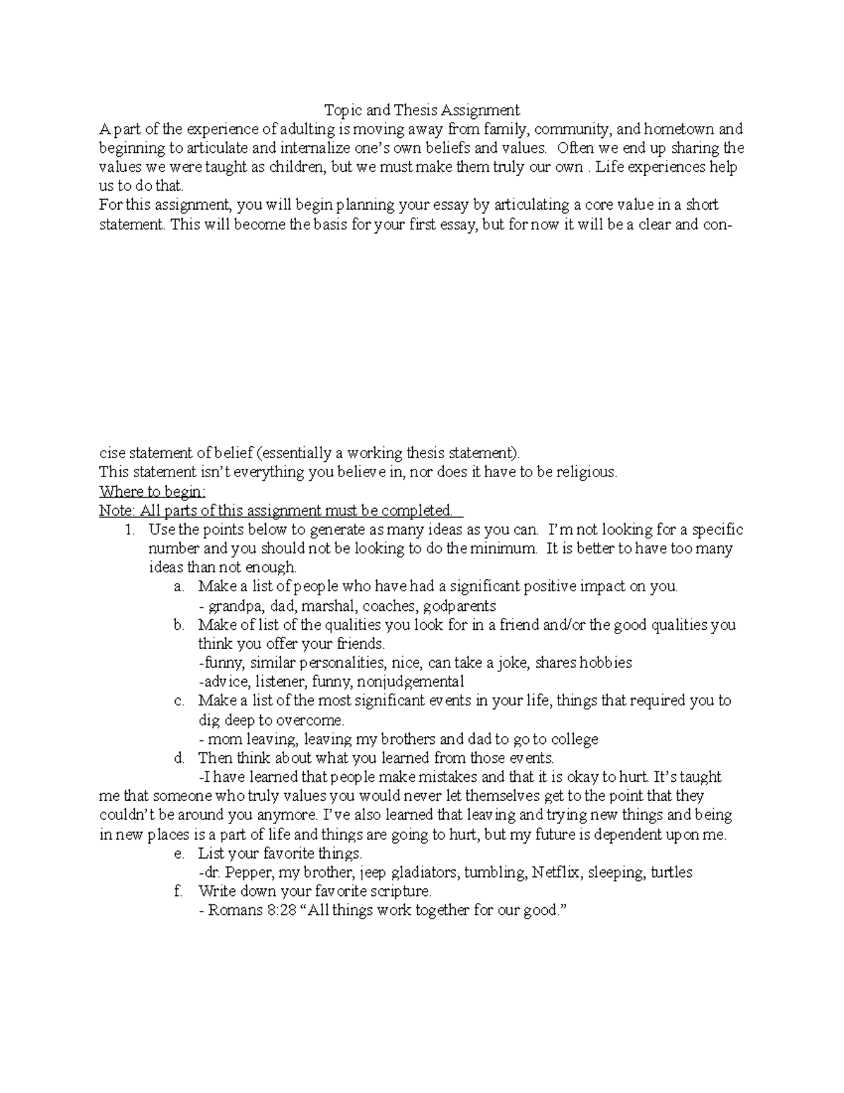 English topic and thesis assignment - Topic and Thesis Assignment A ...