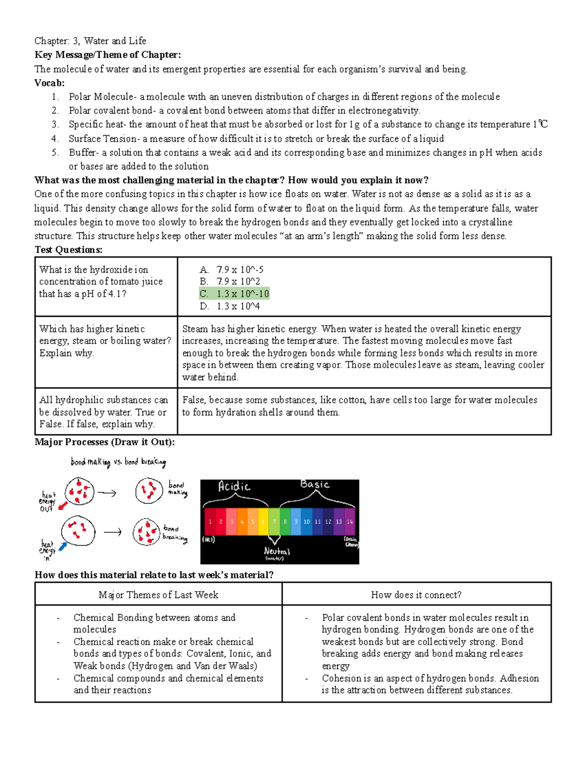 Chapter 3 Study Guide - Chapter: 3, Water And Life Key Message/Theme Of ...