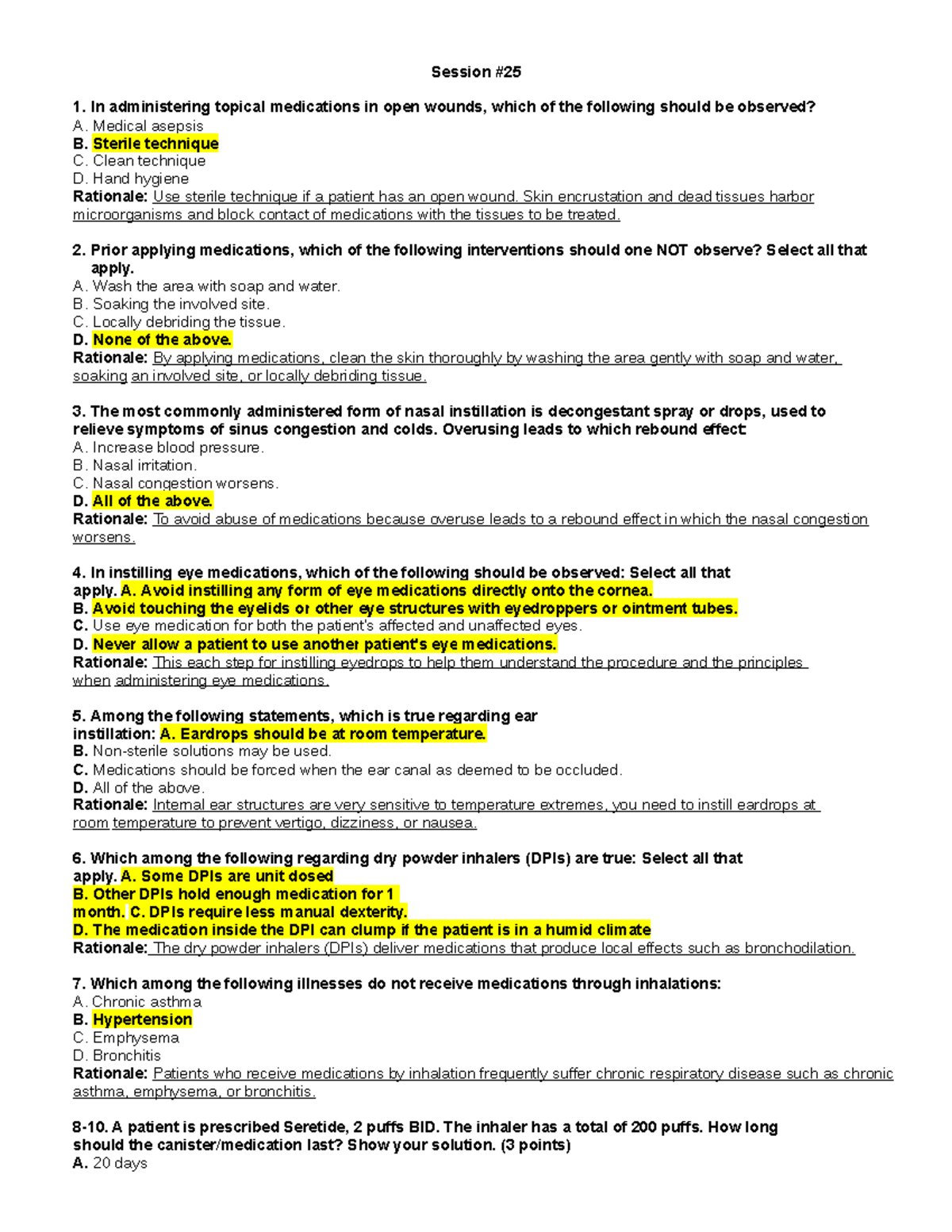 Funda LAB - Session 25 Answers - Session # 1. In administering topical ...