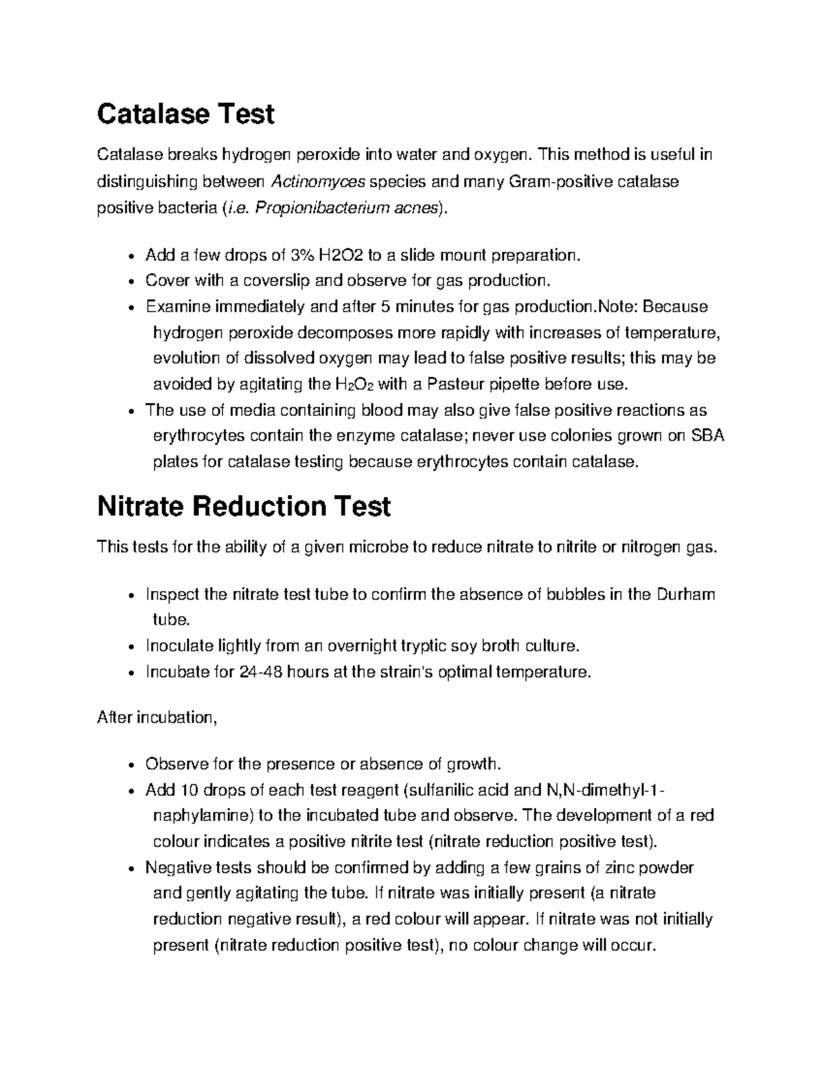 Biochemical Tests Catalase Test Catalase Breaks Hydrogen Peroxide Into Water And Oxygen This