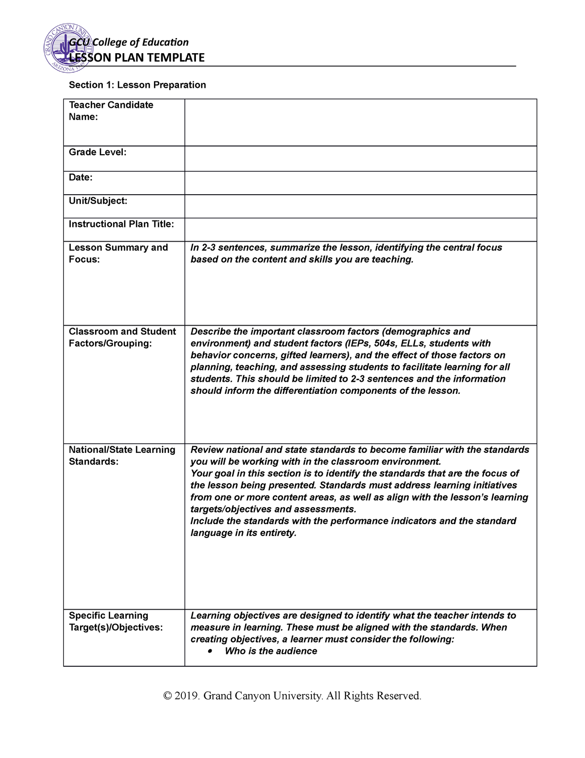 Coe Lesson Plan Template Lesson Plan Template Section 1 Lesson