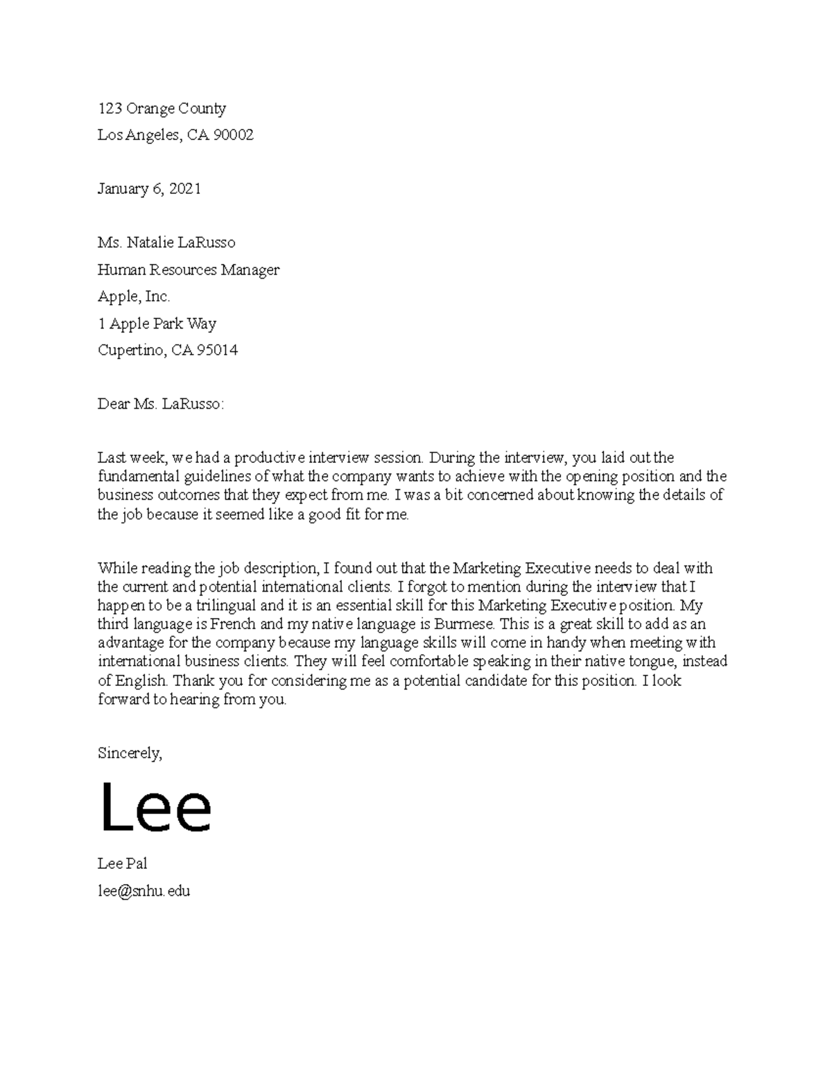 Final Interview Letter - 123 Orange County Los Angeles, CA 90002 ...