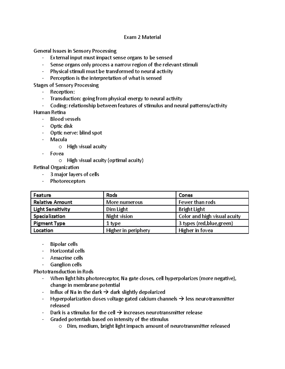 Exam 2 Material - Exam 2 Material General Issues in Sensory Processing ...
